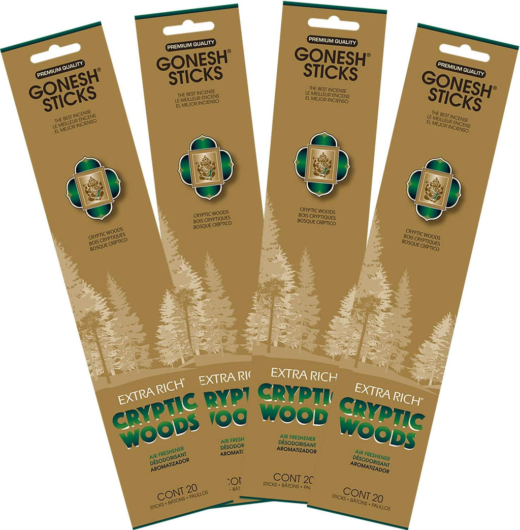 Gonesh - Extra Rich Scented Incense Sticks - Non-Toxic 10” Slow Burn Aromatic Sticks - Cryptic Woods - 80 Pack