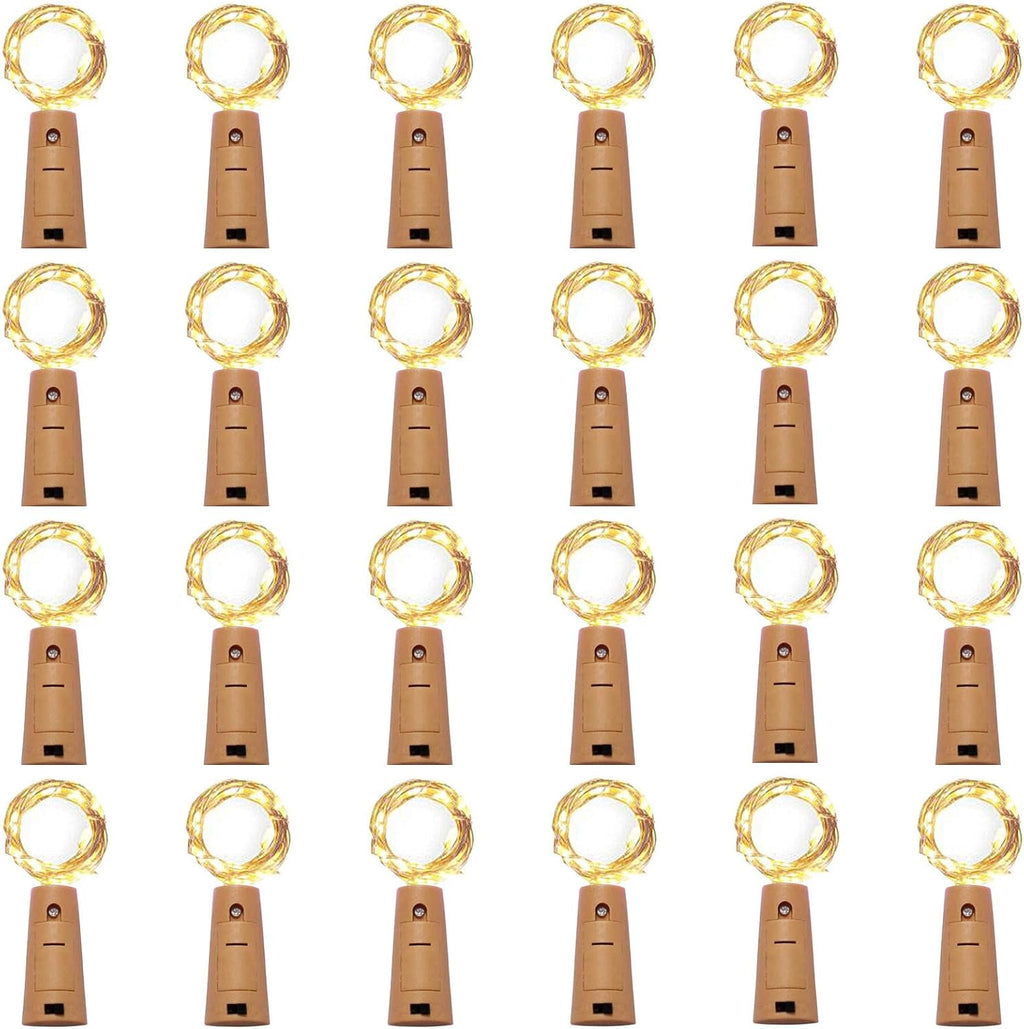 24 Pack 20 LED Wine Bottle Cork Lights, Fairy Mini String Lights Copper Wire, Battery Operated Starry Lights for DIY, Christmas, Halloween, Wedding, Party, Indoor&Outdoor (24 Pack, Warm White)