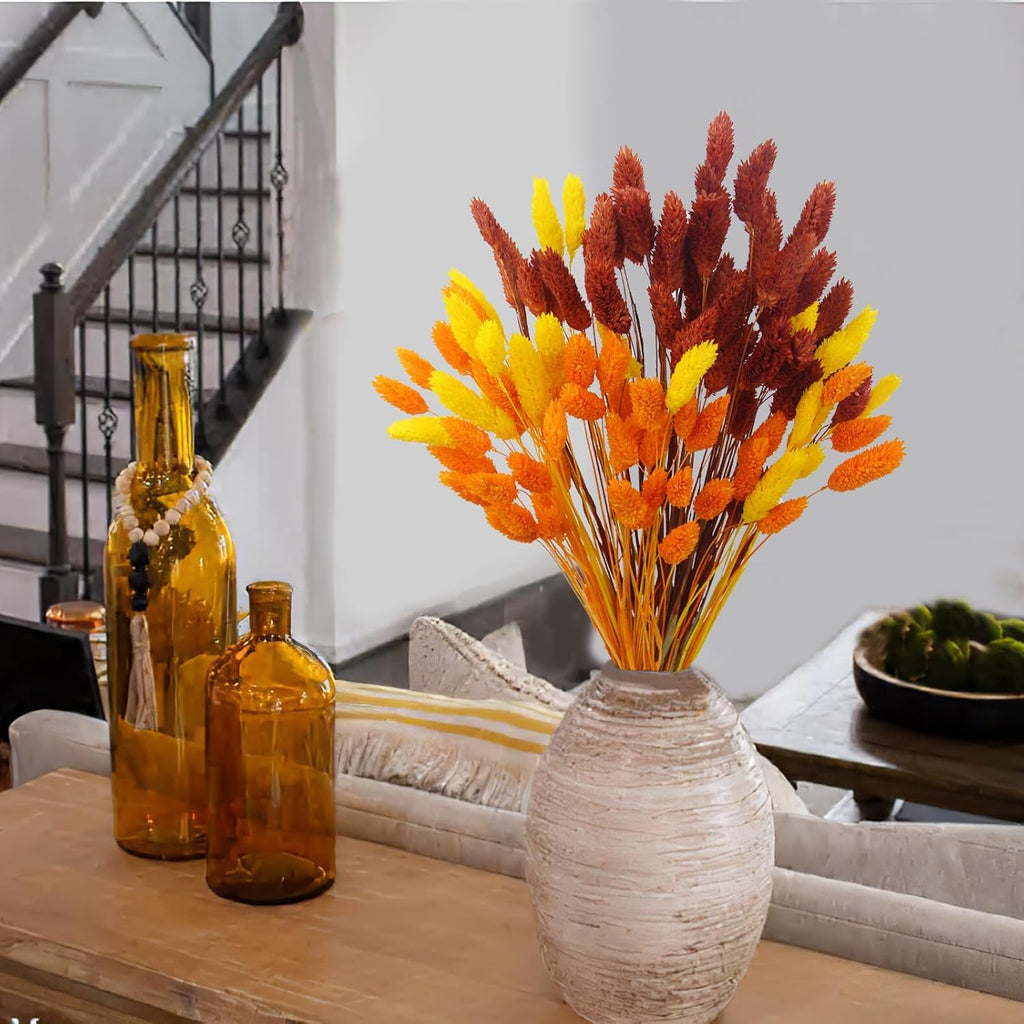 CISDUEO 100 Pcs Artificial Flower Fall Dried Flowers Decor Natural Dried Pampas Grass Fall Flower Bouquets Gem Grass Orange Yellow for Autumn Vase Filler Floral Arrangements Boho Home Table Wedding