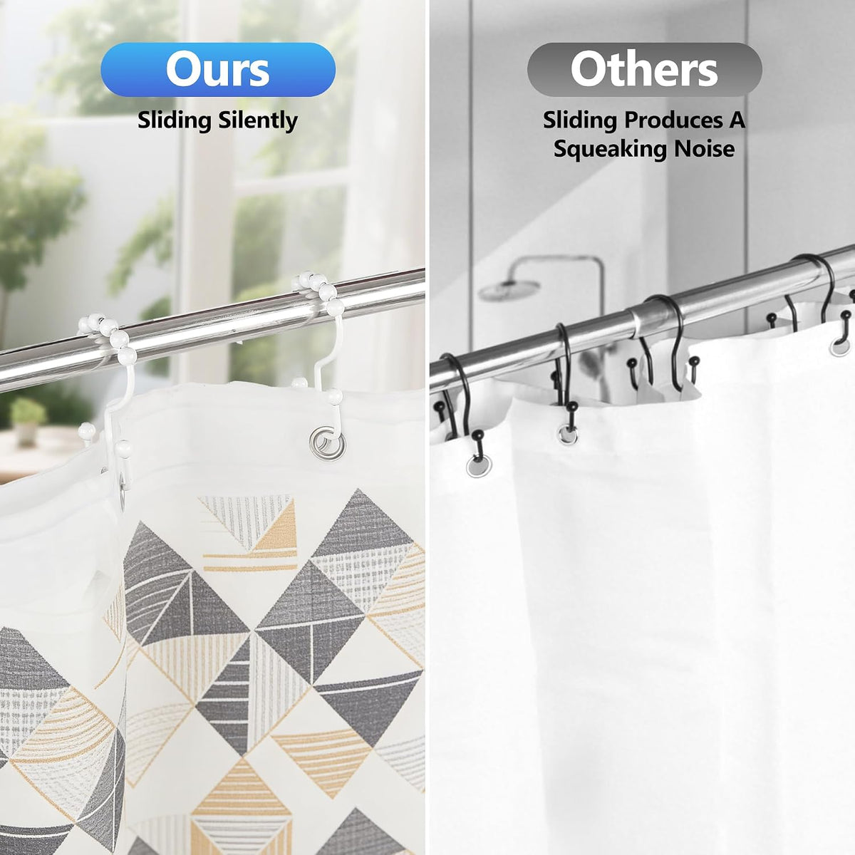 Resze Shower Curtain Hooks, Metal Double Shower Curtain Rings, White