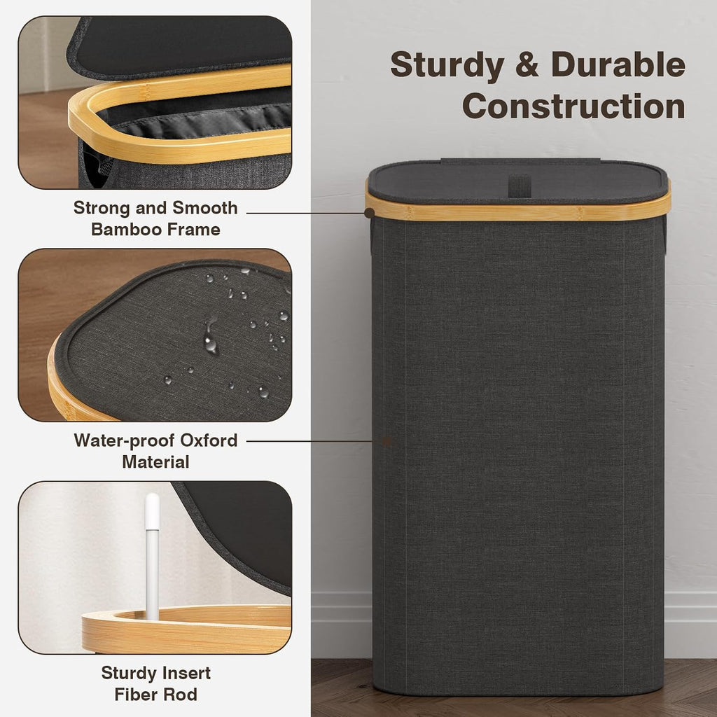 Bathola Slim Laundry Hamper with Lid, 75L Small Laundry Basket, Dark Grey