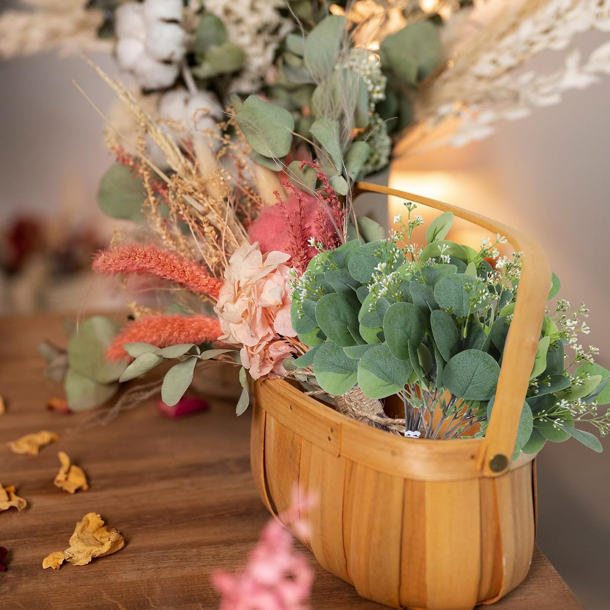 KALIONE 12 Pcs Artificial Silver Dollar Eucalyptus Leaves Picks Stems and Faux Branches with White Seeds, 11.4'' Decoration Greenery Stems Plants for Vase Bouquets, Flower Arrangement