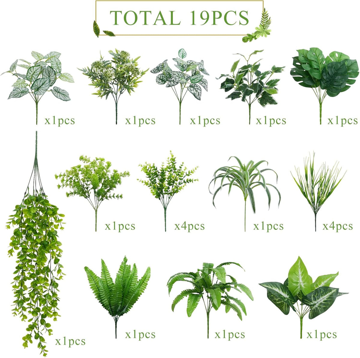 GTIDEA 19Pcs Artificial Plants Outdoor Fake Shrubs Bushes Plastic Plants