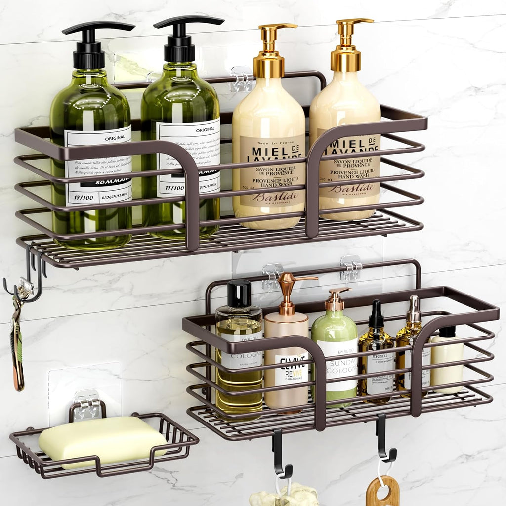 Yougai Shower Organizer with Soap Holder and Hooks, (Brown)