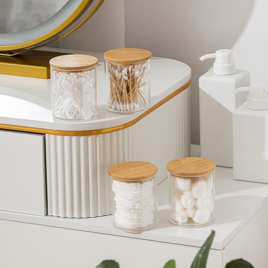 Yaomiao 6 Pack Bathroom Organizers, 10 oz Clear Jars with Lids, Wood Color