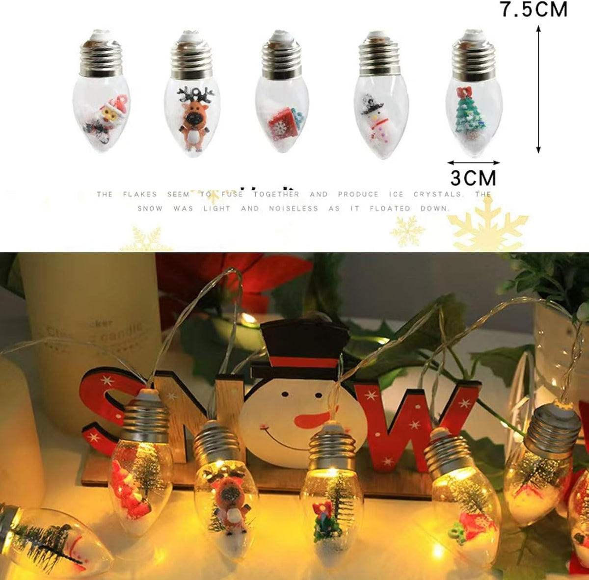 Neioaas 6FT Christmas Tree String Light -10 LED Vintage Xmas Bubble Lights