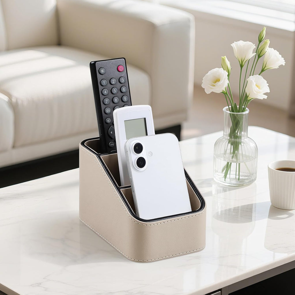 Remote Control Holder, Small Desk Organizer TV Remote Caddy, Beige