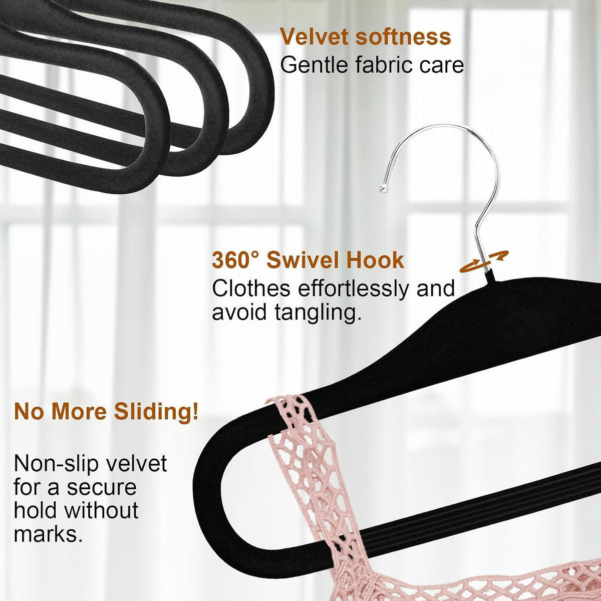 Velvet Hangers Non Slip,Pants Hangers for Closet (Black,20 Pack)