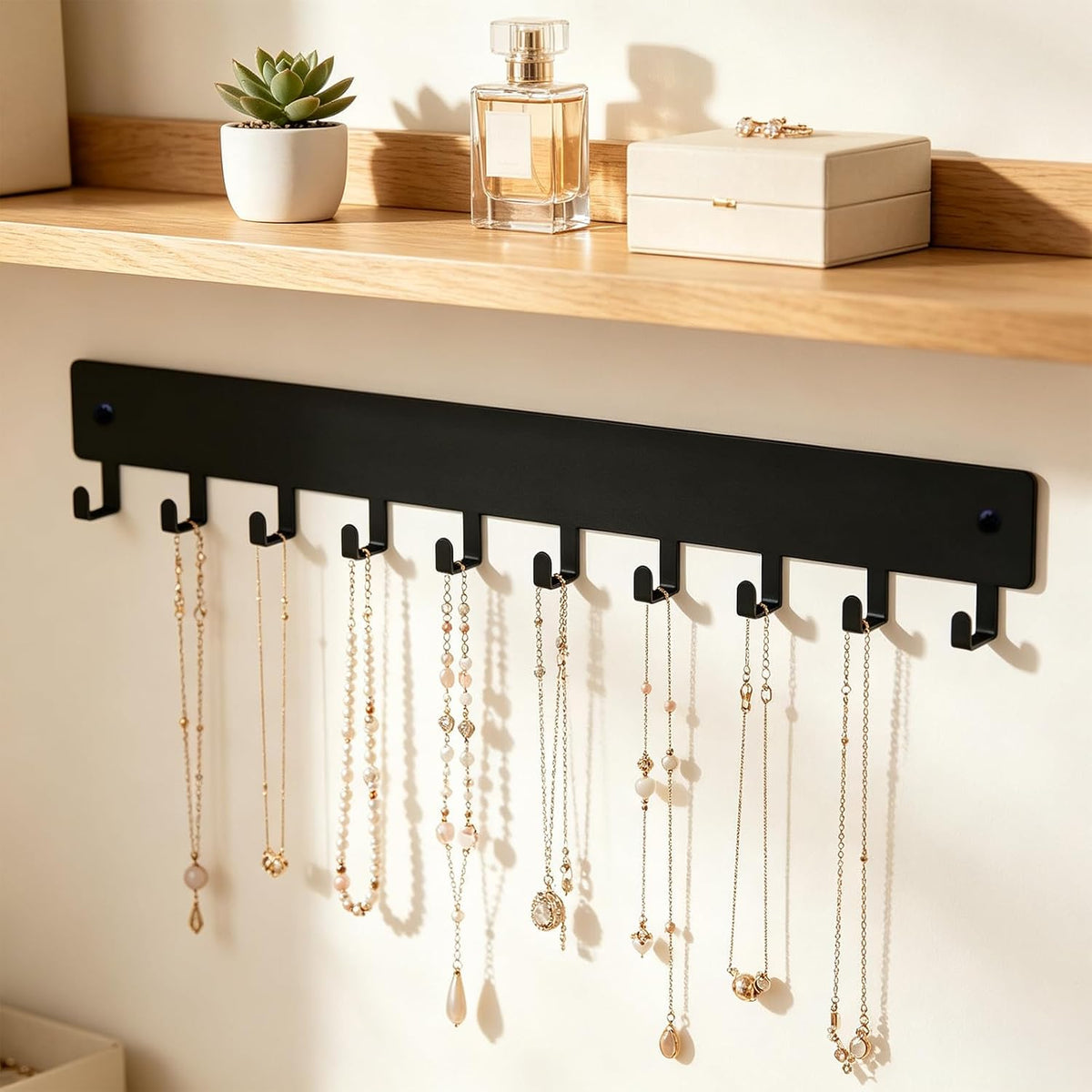 Key Holder Wall Mount,14in with 10 Hooks,Black Metal Key Hanger for Car Key Ring,Suitable for Entrances/Door/Living Rooms/Kitchen/Offices（2 Sets）