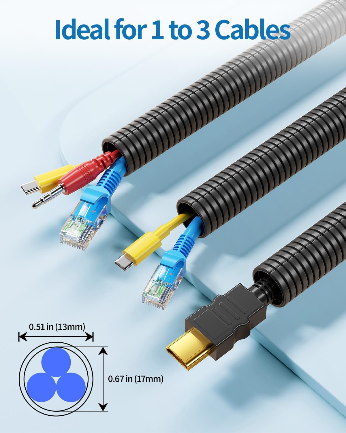 Yecaye 25ft - 1/2 inch Wire Loom Tubing, Split Cable Sleeves Black
