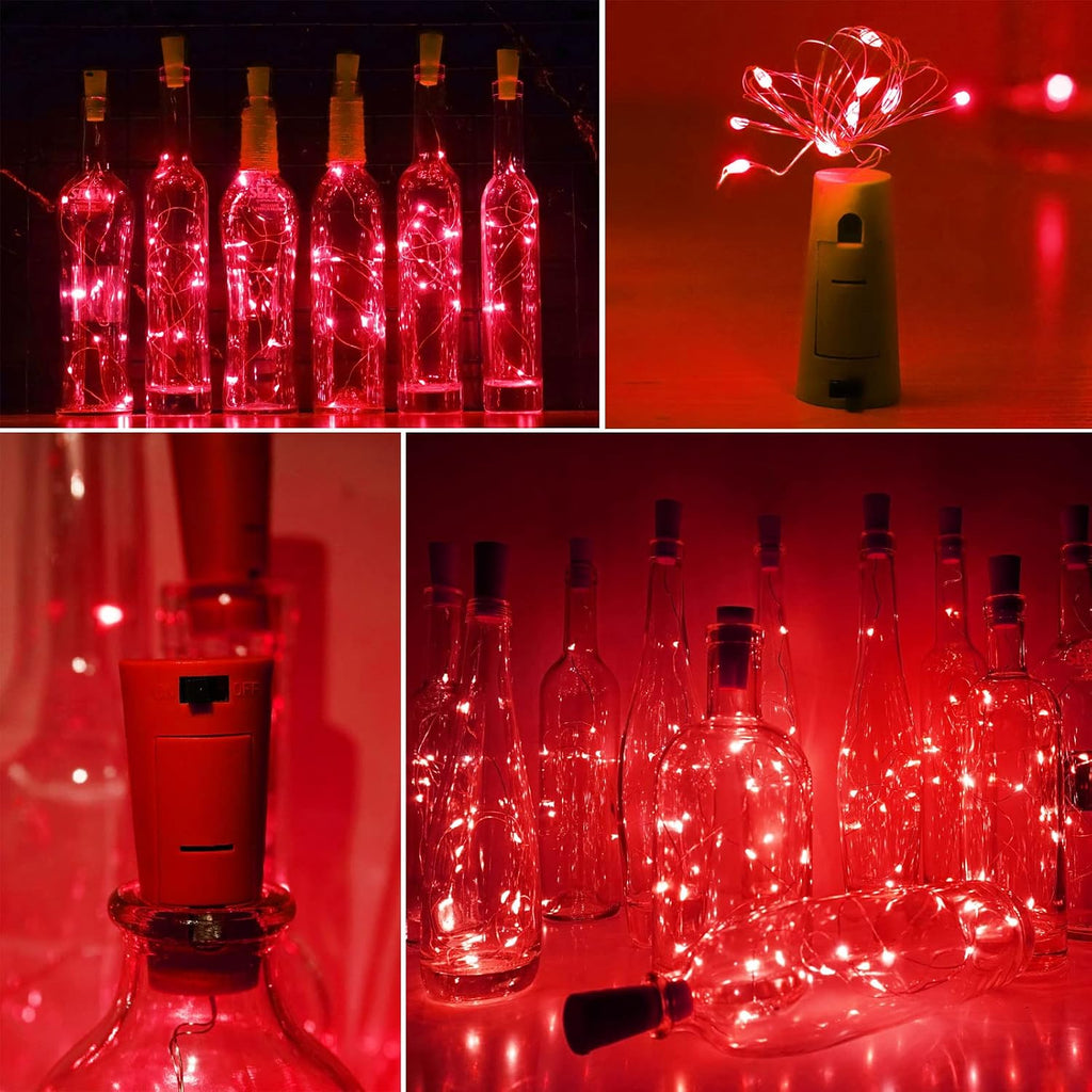 SmilingTown Wine Bottle Cork Lights 15Pack 10 LED 40 Inches Battery Operated Silver Wire Liquor Bottle Fairy Mini String Lights for Party Christmas Halloween Wedding Decoration (Red)