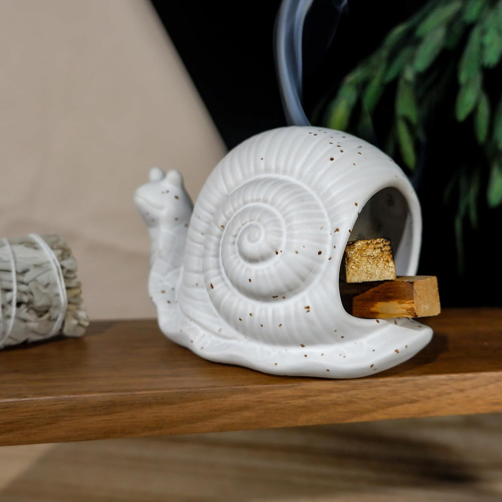 MOUGIGI White Ceramic Snail Palo Santo Holder & Modern Chiminea Incense