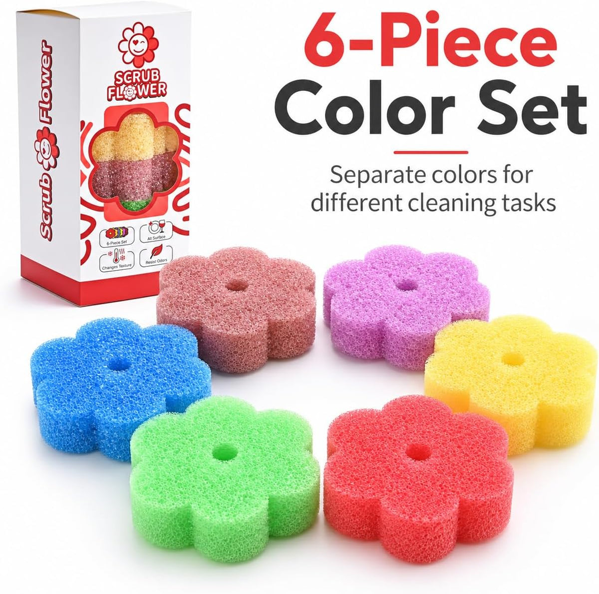 Scrub Flower Temperature-Sensitive Non-Scratch Dish Sponges, 6 Count