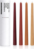 10" Classic Taper Candles, Autumn Earth Tone, 4-Pack, Burgundy, Terracotta, Burnt Orange and Warm Beige, 7-8 Hours Long Burning, Unscented Tall Candlesticks