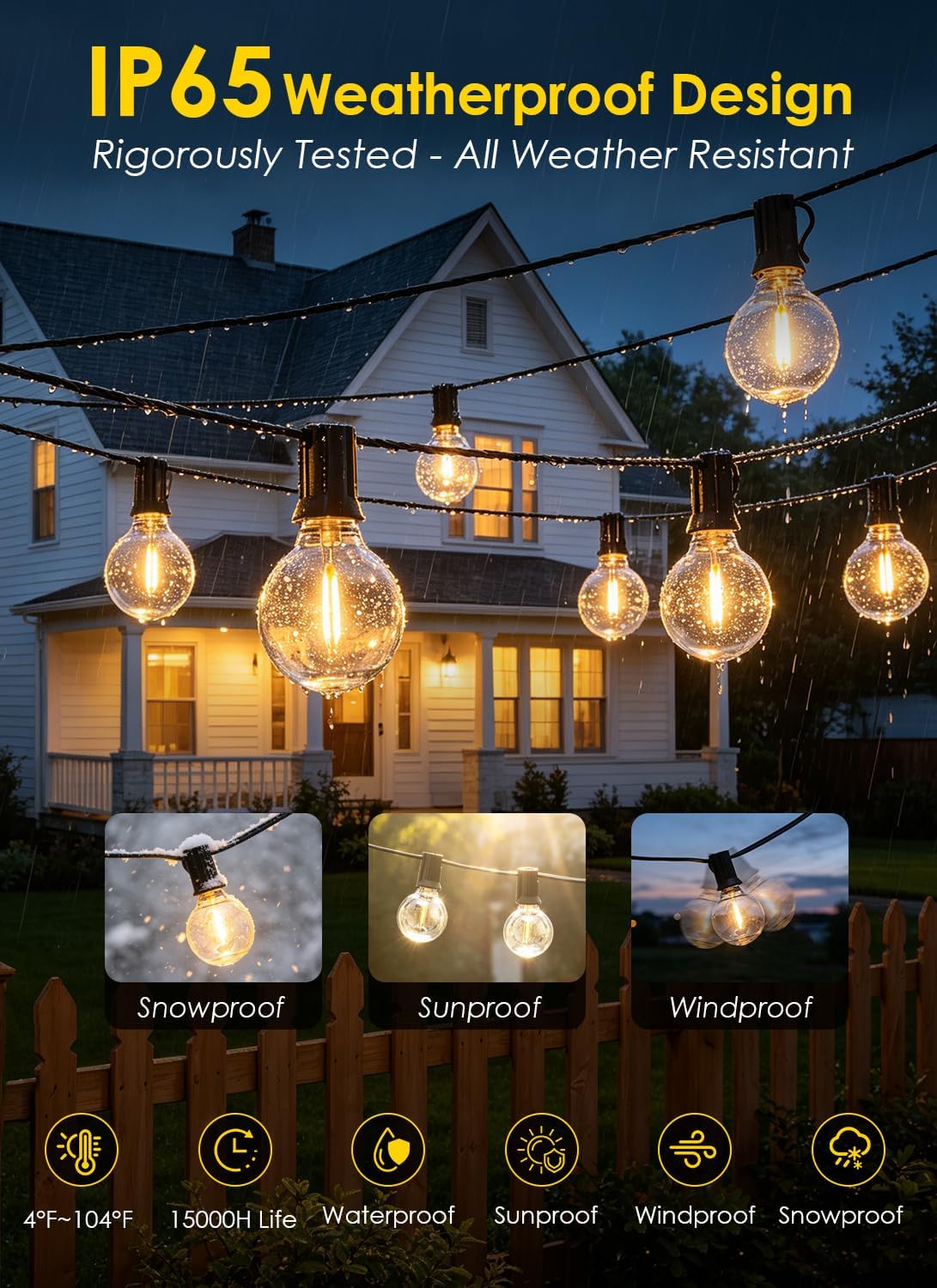 Formosa 26ft Indoor/Outdoor Clear LED Christmas String, Patio Light with 25 Retro Round Waterproof Edison Bulbs,G40 Shatterproof Globe Bulbs, Outside Hanging Lights for Gazebo Garden Backyard Decor