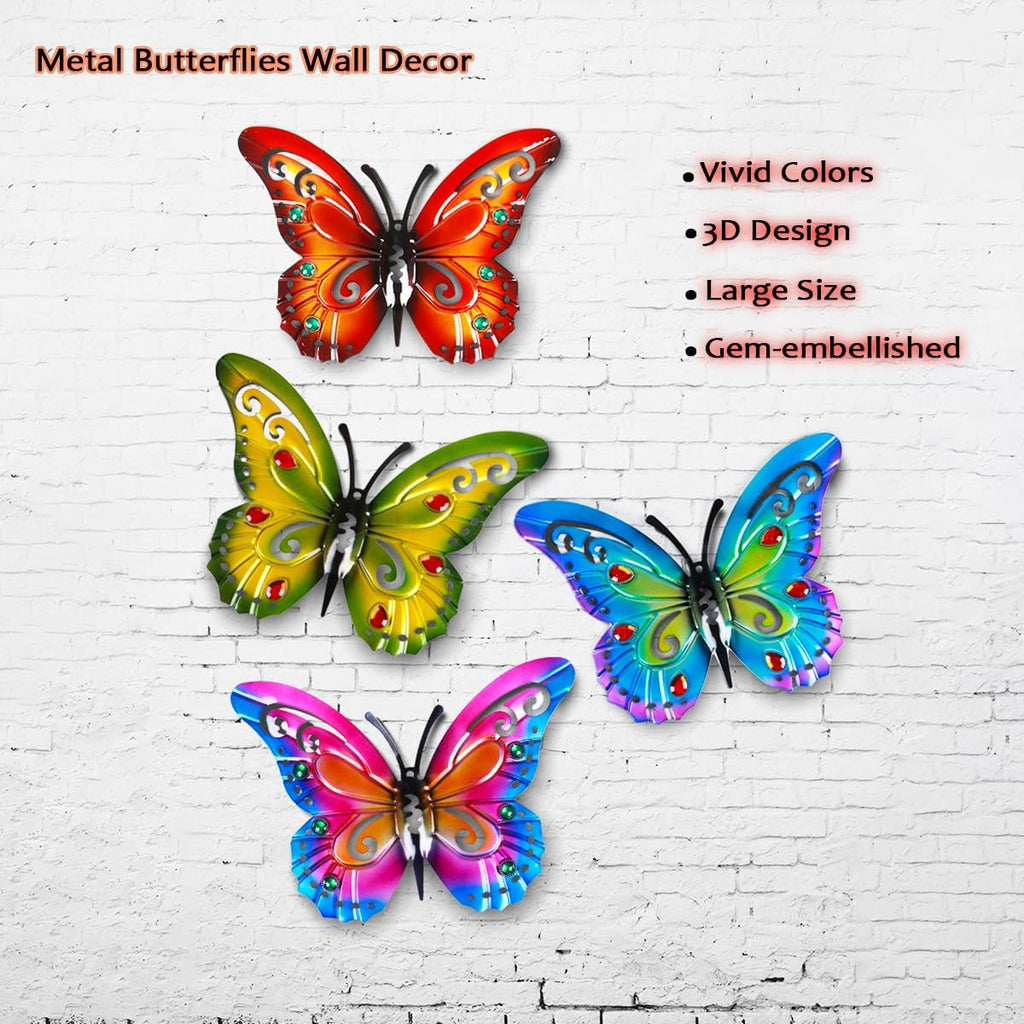 Akulgaci 2 Pack Butterfly Decorations, 14.5" Large Metal Butterflies Fence Garden Yard Art Wall Decor for Outdoor Patio Balcony Tree Front Porch, Vibrant Colors Purple Green