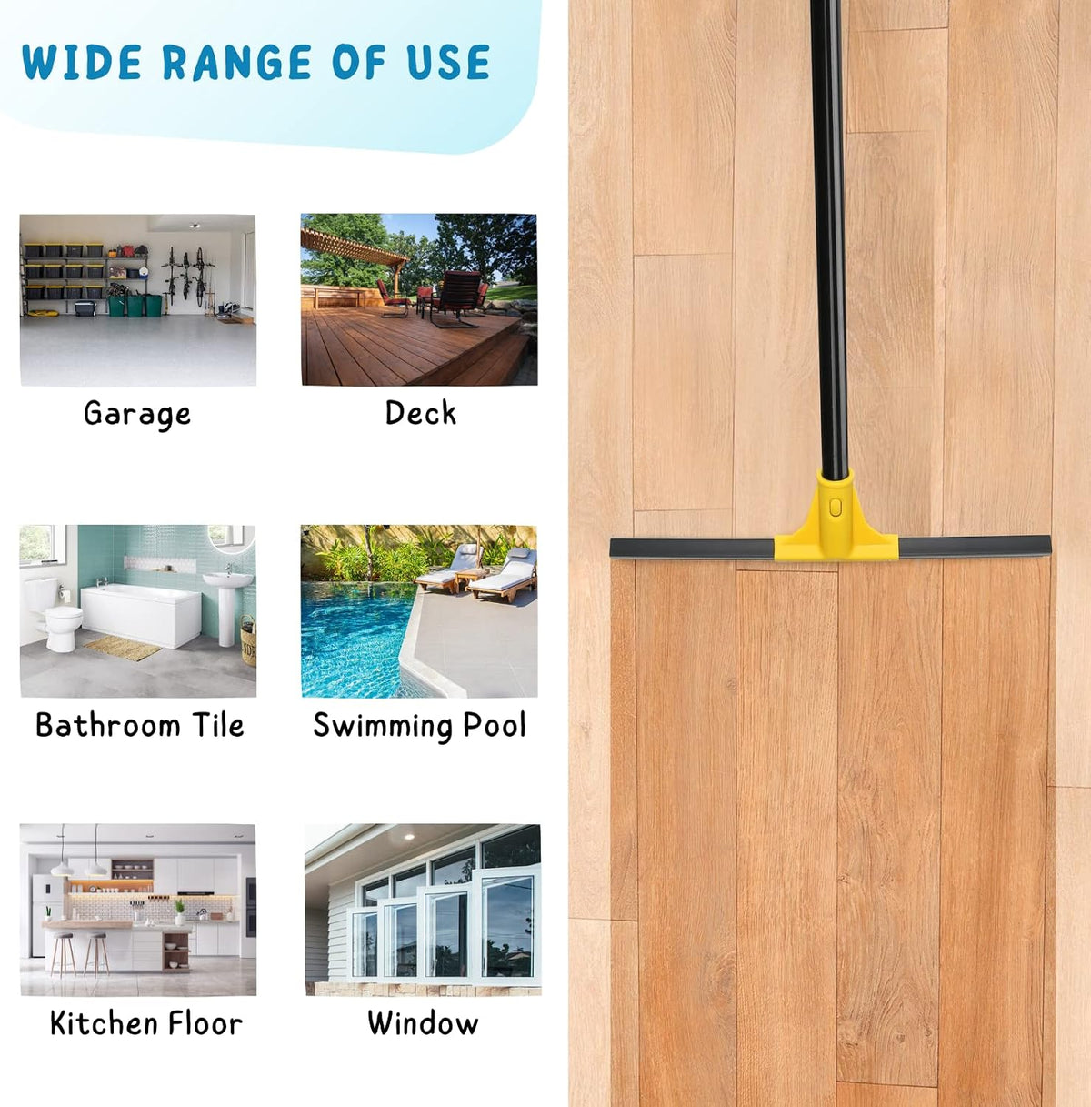 Squeegee Broom for Floor, 18'' Heavy Duty Water Wiper with Long Handle