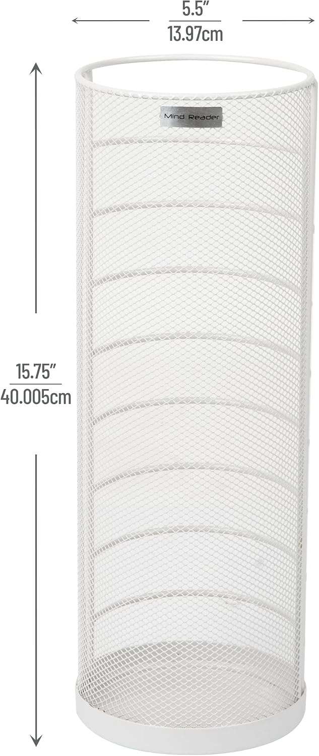 Mind Reader Umbrella Stand, Walking Cane Rack, Wraping Paper Holder, Entryway, Metal Mesh, 5.5" L x 5.5" W x 15.75" H, White
