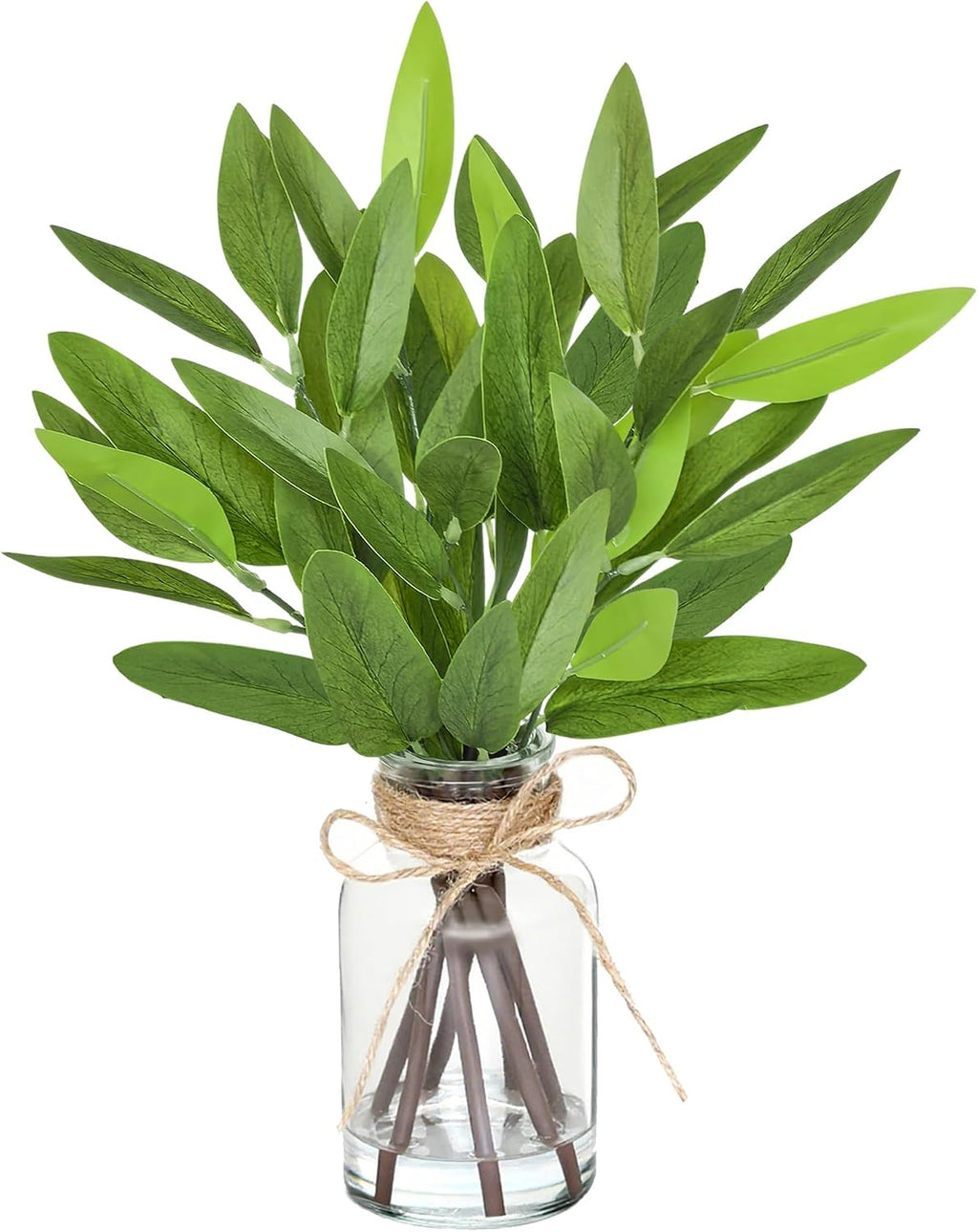 13" Fake Eucalyptus Stems in Vase with Faux Water,Artificial Plants Leaves for Shelf Desk Bathroom Farmhouse Room Coffee Table Home Decor (Eucalyptus-Pointed Leaf)