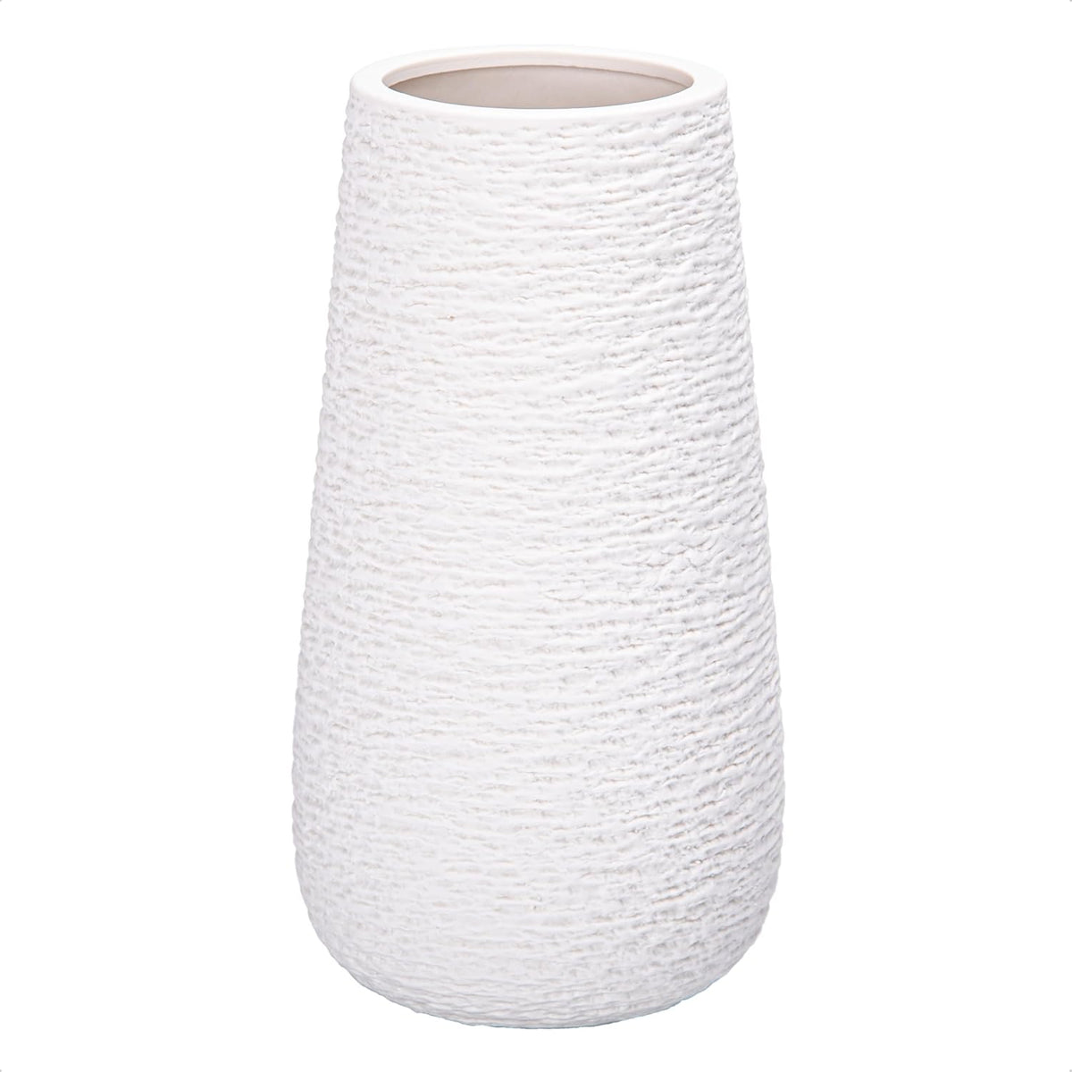 D'vine Dev 10 Inch Textured White Elegant Oval Ceramic Vase for Flowers, Home Décor Vase with Design Box, VS-LD-B-1