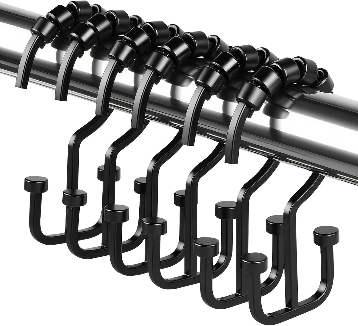 BBV Shower Curtain Hooks Rings, 12 Pcs Rust Resistant Metal Double Glide Shower Hooks for Bathroom Shower Rods Curtains(Black)