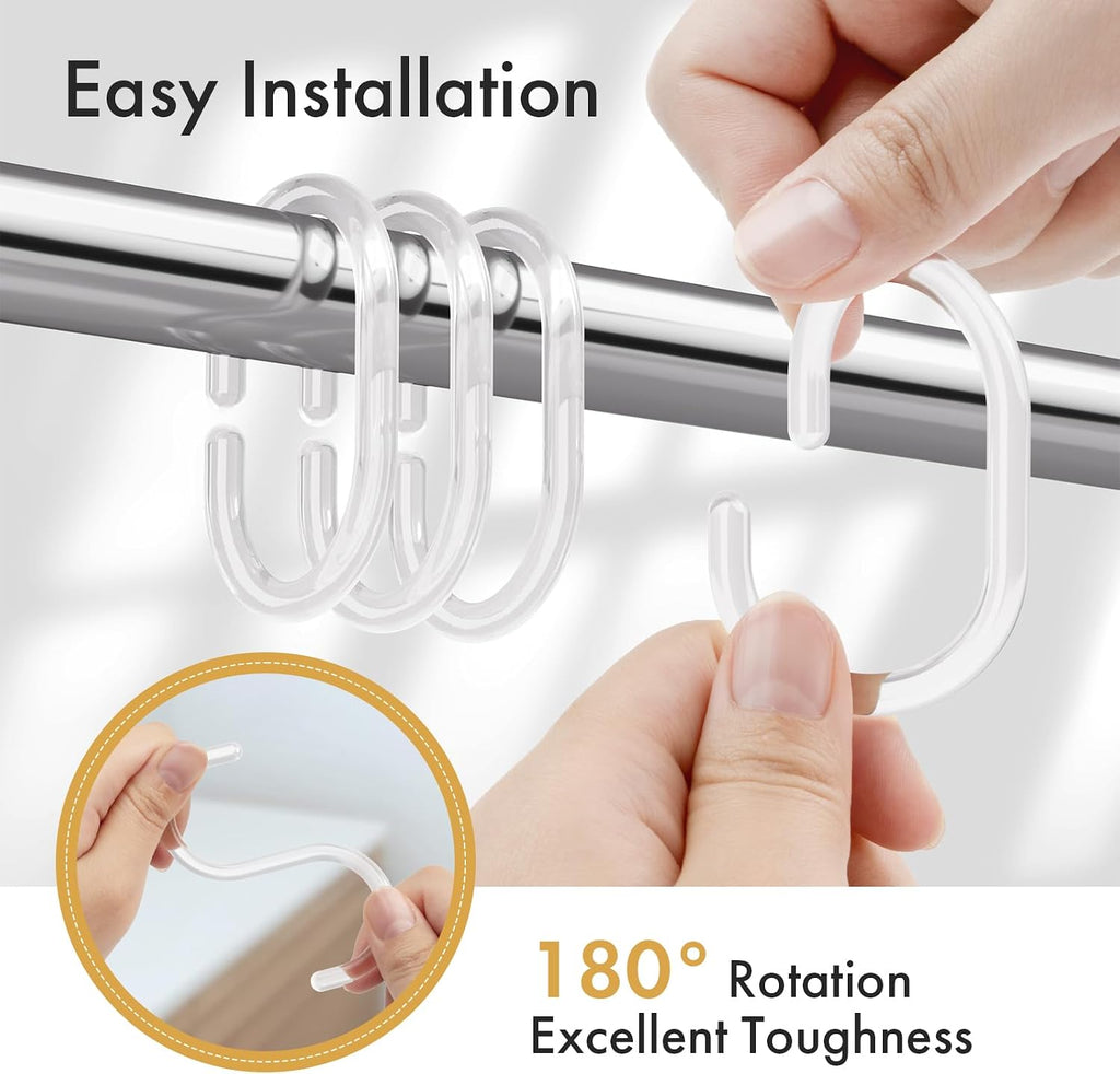 Amazer 24 Pack Clear Plastic Shower Curtain Rings and Hooks - C Shaped for Bathroom Shower Curtains