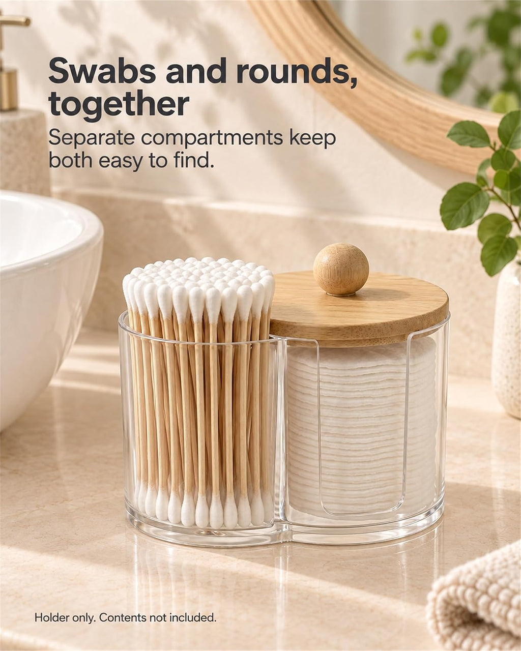 2-in-1 Cotton Swab and Cotton Round Holder with Bamboo Lid