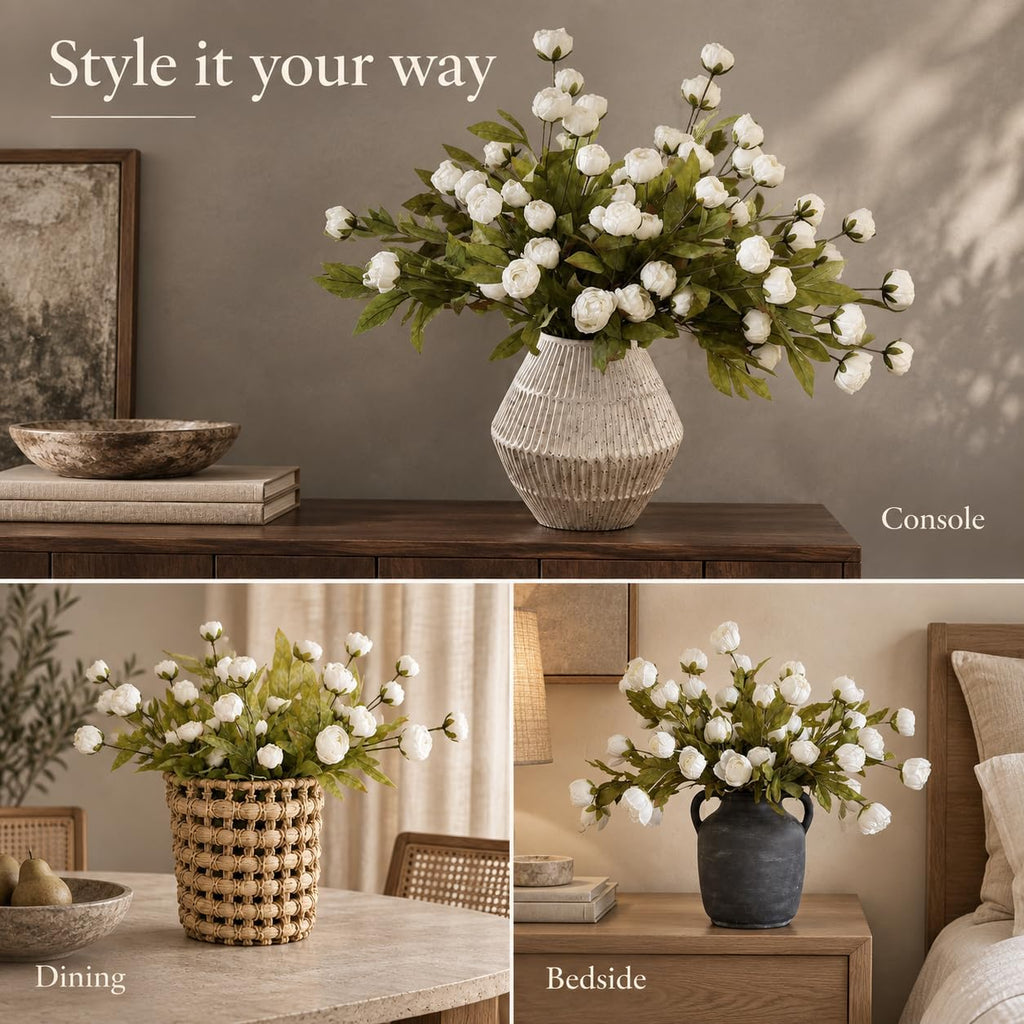 Peonies Artificial Flowers Faux Flowers for Vase Silk Flowers 6ct: No Vase