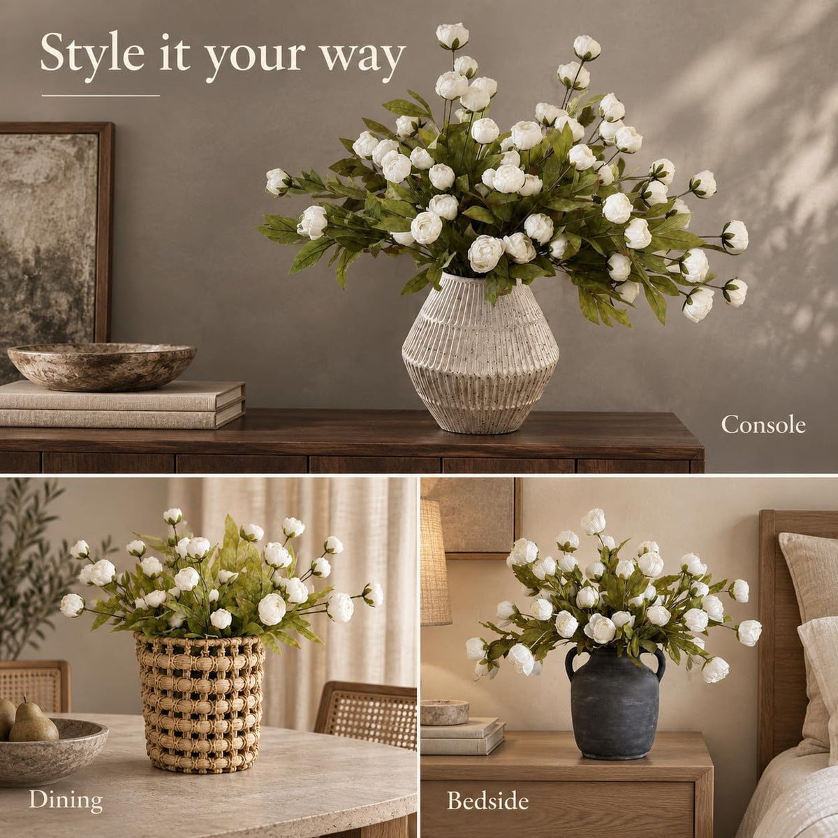 Peonies Artificial Flowers Faux Flowers for Vase Silk Flowers 6ct: No Vase
