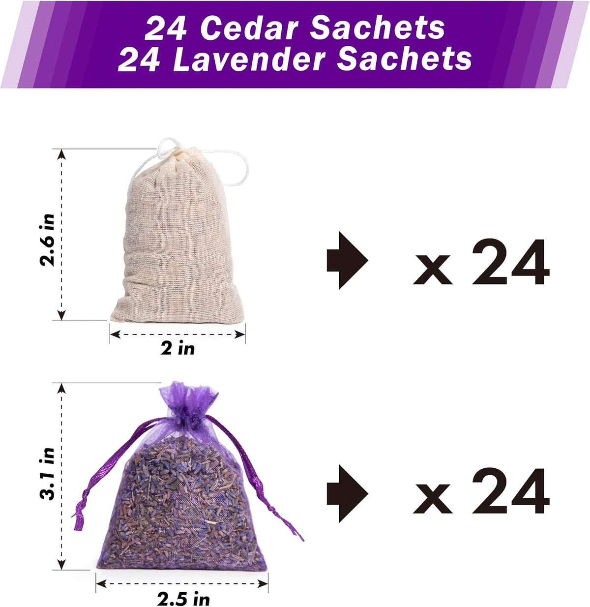 Lavande Sur Terre Pack of 48 Cedar Chips and Lavender Sachets (24 Lavender, 24 Cedar) - Home Fragrance Sachet for Drawers and Closets, LV-F-LC-3