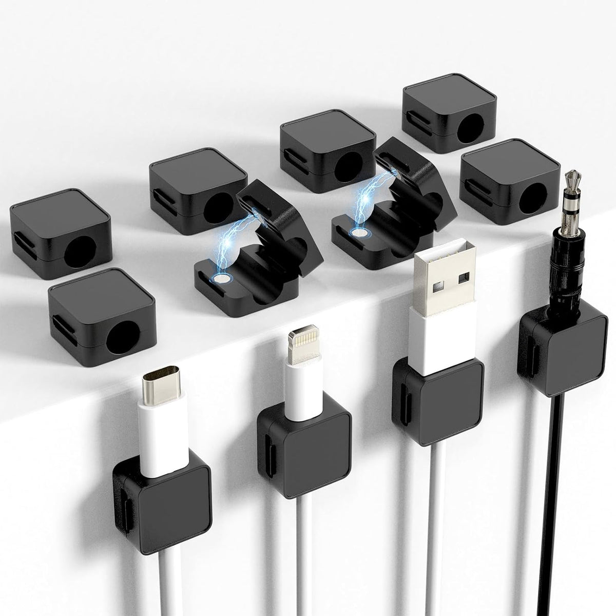 ELZO 12Pack Magnetic Cable Clips,Cord Organizer Holder for Cable Management,Strong Adhesive Charger Wire Organizer Keeper Magnetic Easy Open for Home,Office,Car,Desk,Nightstand-Black