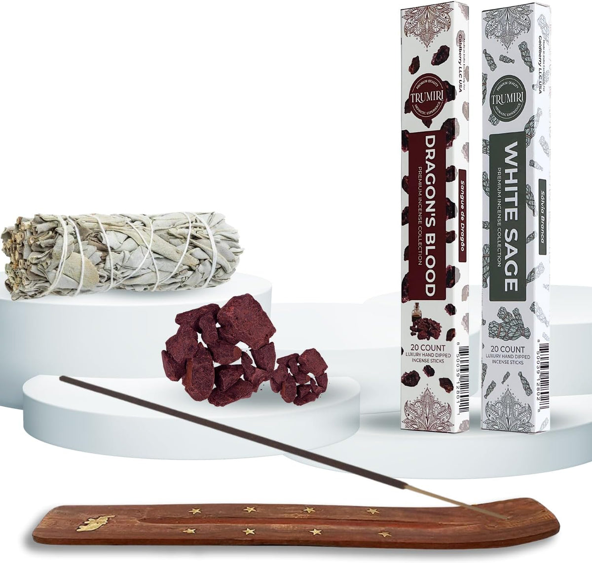 Trumiri Incense Sticks - Combo Pack of 40 Insence-Sticks - 20 Dragons Blood + 20 White Sage - Insenses - Insents - Incents - Inscense - Incence - Incienso - All Natural Incense Sticks