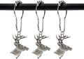 Set of 12 Deer Shower Curtain Hooks Rings Rustic Cabin Bath Christmas Theme Decoration Reindeer Antlers Stag Woodland Stainless Steel Rustproof (Silver)