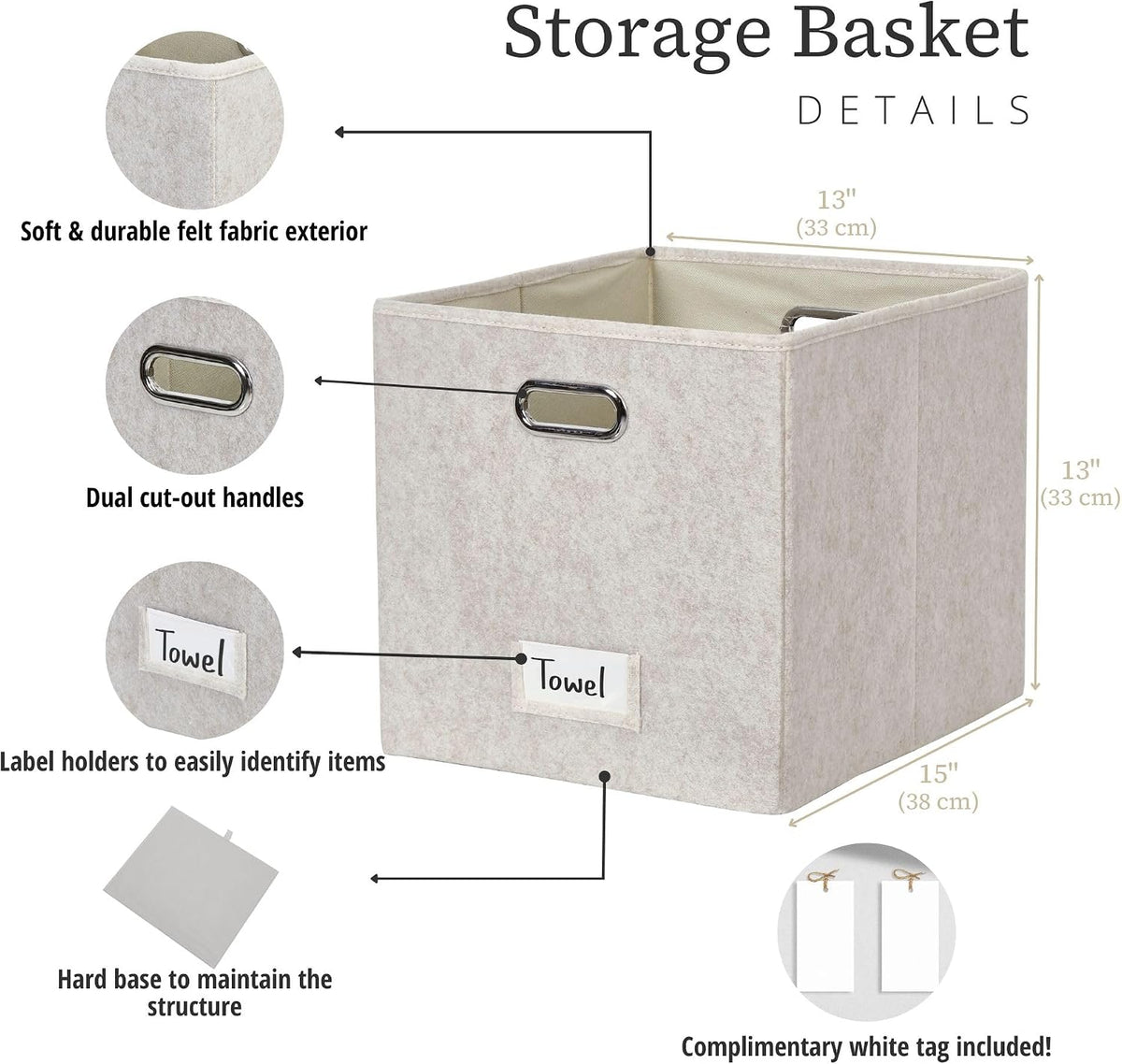 DECOMOMO Felt Storage Bins, 13x15x13 Storage Cube Bins with Labels