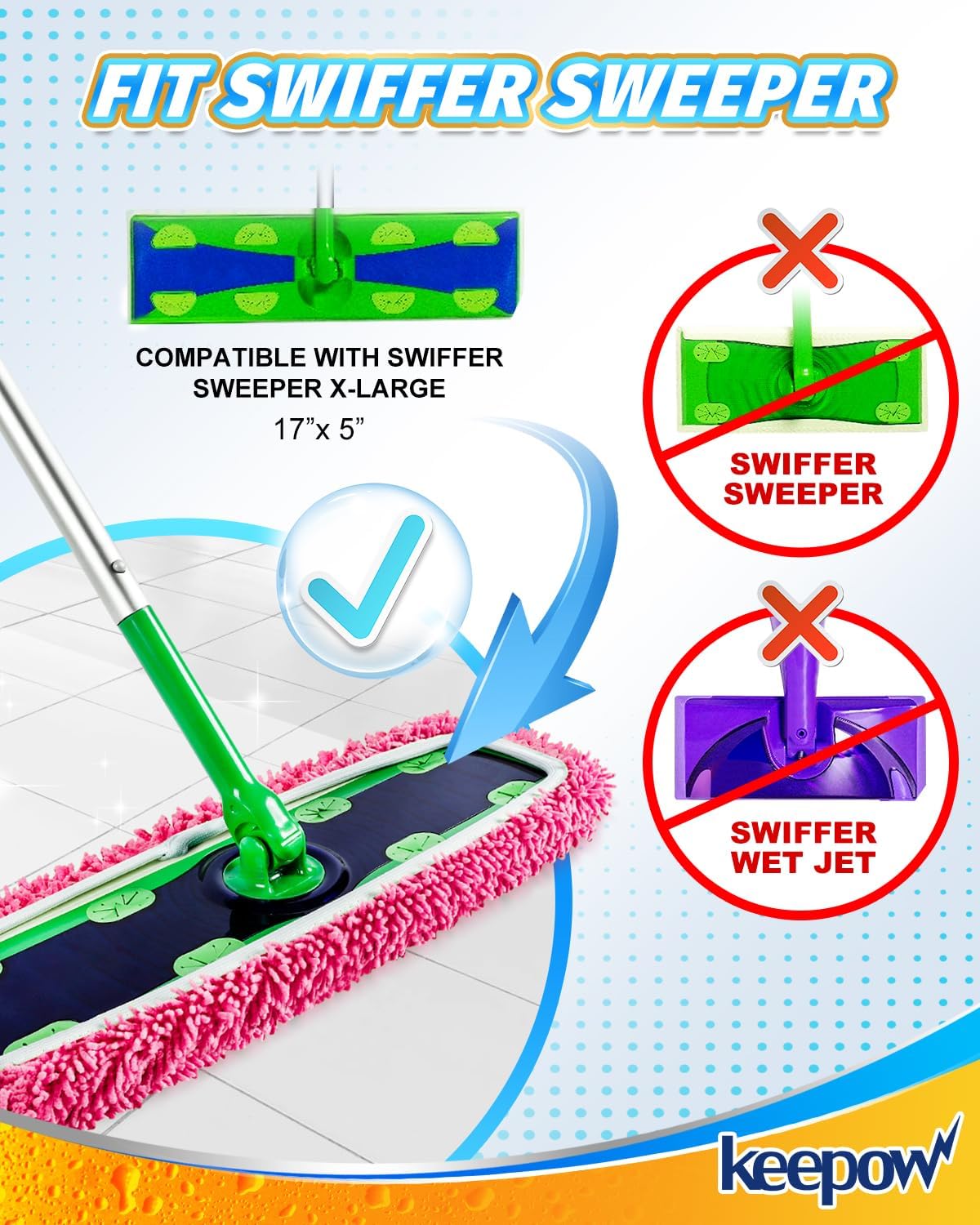 KEEPOW Reusable Microfiber Mop Pads for Swiffer XL Mop