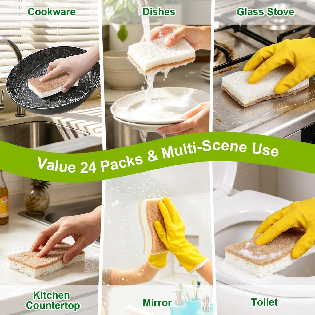 HOMEXCEL Kitchen Dish Sponges, 24 PK Non Scratch Natural Sponge for Dishes