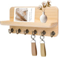 Key Holder for Wall, Mail Organizer Wall Mount with 6 Hooks Wooden Hanging Key Rack for Home Decor, Hallway, Entryway (Wood Color)