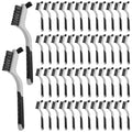 Reallnaive 50 Pcs Mini Wire Brush Set 7 Inch Stainless Steel Brass Nylon Bristles Small Wire Brushes for Rust Removal Paint Scrubbing Deep Cleaning(Nylon,Gray)