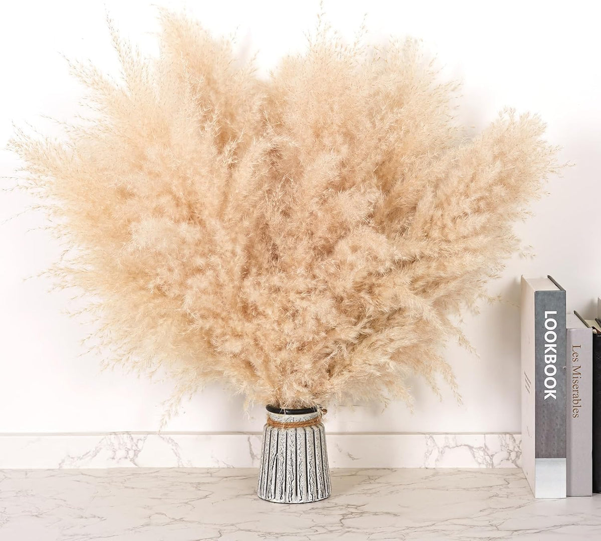 Pasuvsigt 12Pcs 17 Inch Dried Pampas Grass Fluffy Stem Home Wedding Decor