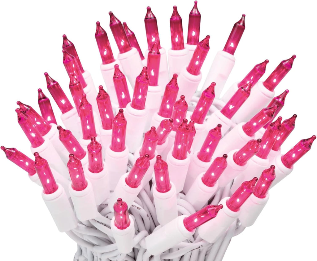 612 Vermont 100 Pink Incandescent Christmas Lights on a White Wire String