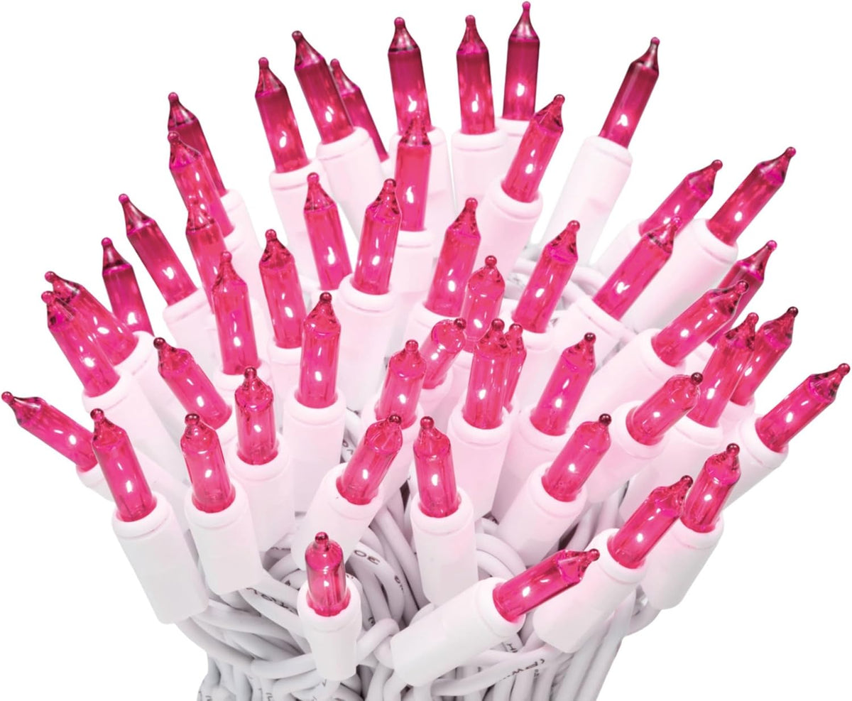 612 Vermont 100 Pink Incandescent Christmas Lights on a White Wire String