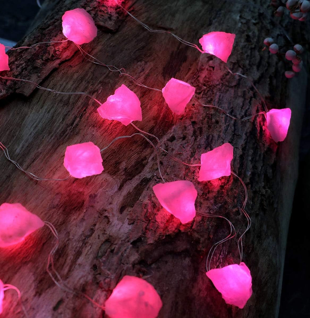 Genuine Rose Quartz Crystal Decorative String Lights Raw Stone Color Changing 8.5ft 20 LEDs USB Plug in Battery Operated with Remote for Bedroom Chakra Décor Nature Ornaments Nightlight Wedding Décor