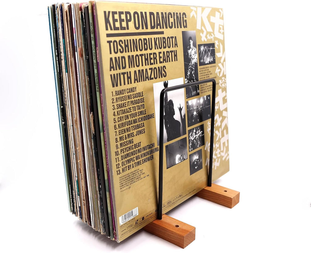 40 LP Vinyl Record Storage Solid Cherry Wood Vinyl Record Holder (Iron)