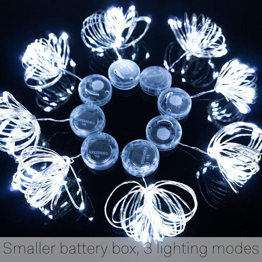 SunKite Fairy String Lights with 3 Flashing Modes, 18 Pcs 20 LED Flickering Waterproof Starry Firefly Lights Battery Operated Copper Wire Lights, DIY Party Wedding Christmas Decor(Cool White)