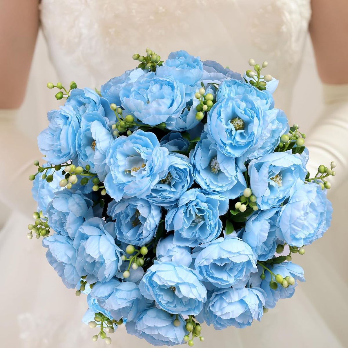 8 Bundles Peonies Artificial Flowers Blue Fake Silk Peonies Bouquet Faux Peonies Flowers Bulk for Home Decoration Vase Florals Arrangements Wedding Party Table Centerpiece