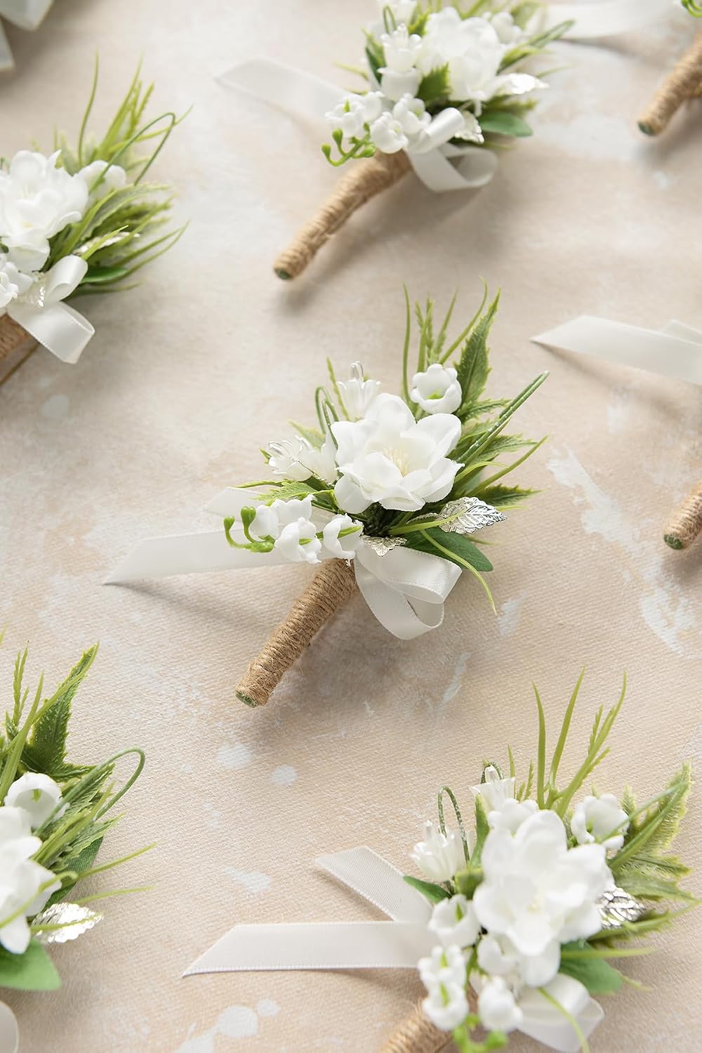 Ling's Moment Boutonniere for Men, White Lily Valley, 10pcs
