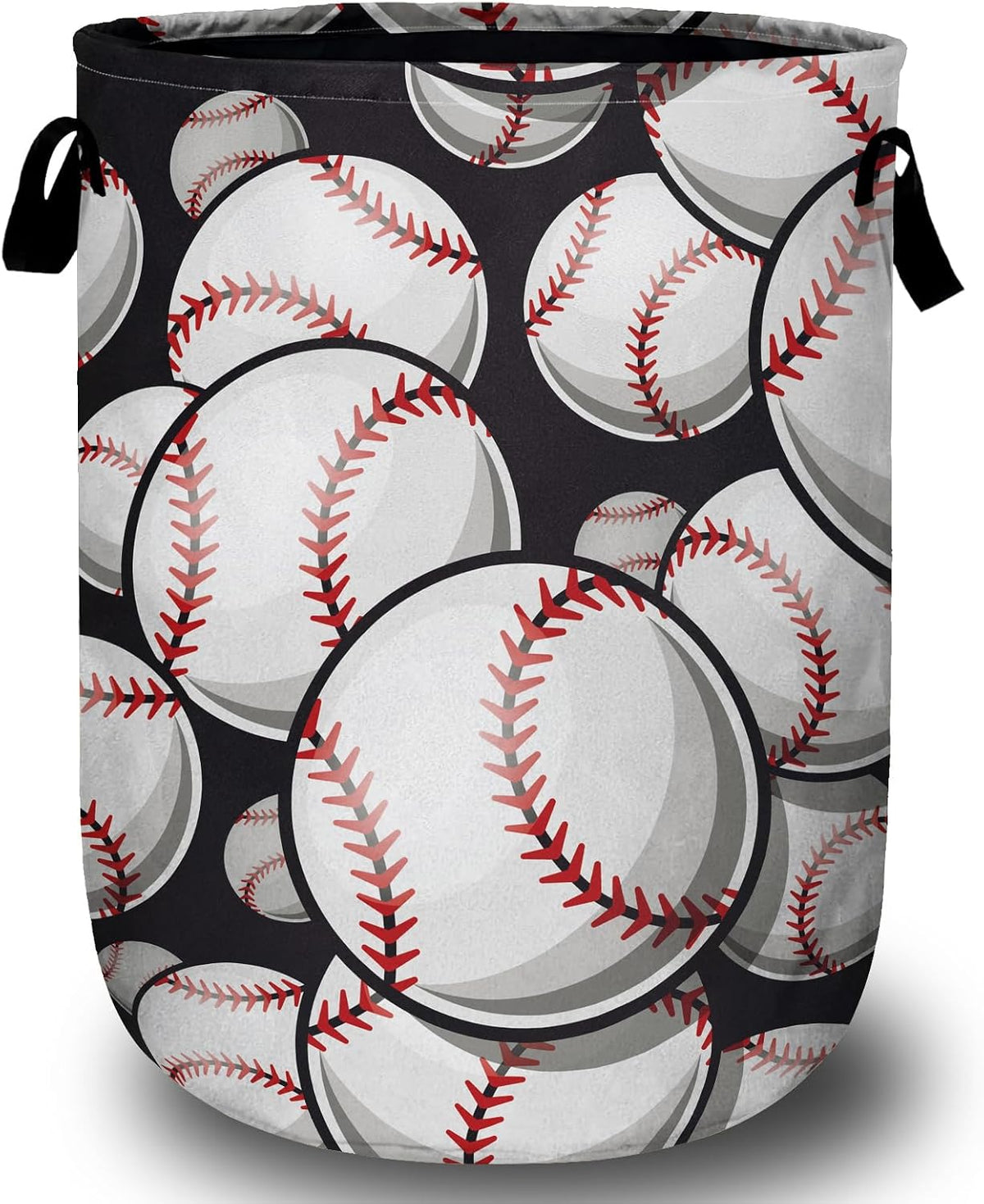 Baseball Softball Laundry Basket, Ball Laundry Hamper Collapsible Oxford Cloth with Handle Clothes Storage Bin for Bathroom Laundry Room Bedroom 15.7 X 20 Inch