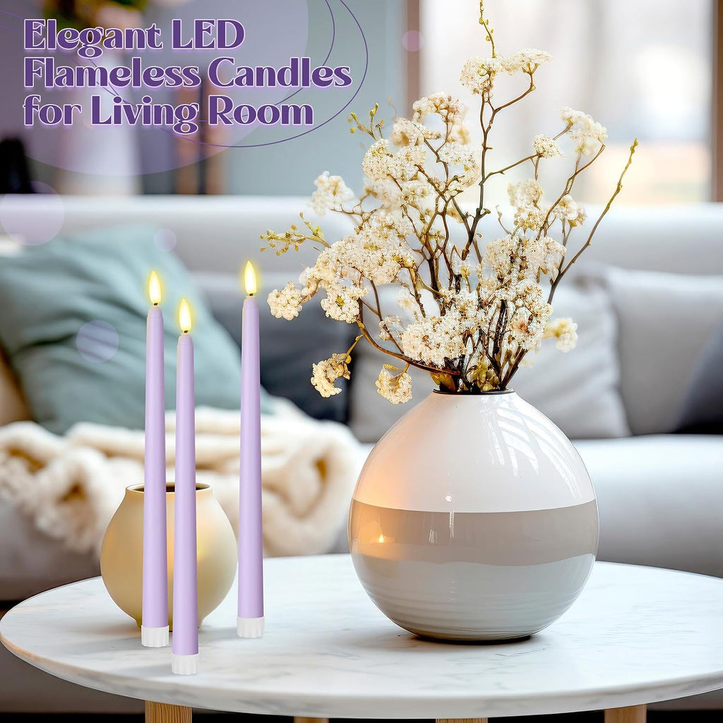 Macarrie 24 Packs Flameless Taper Candles Battery LED 11",Lavender Purple