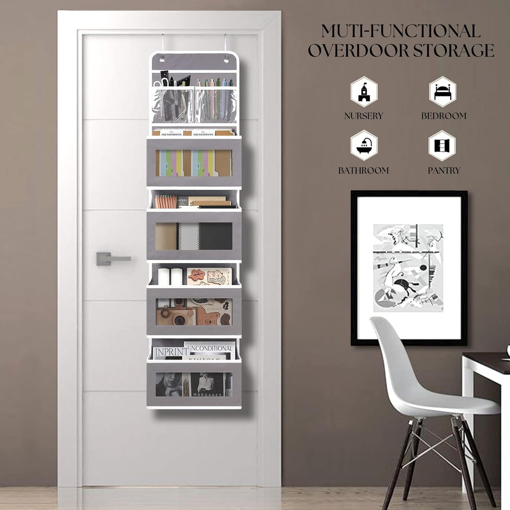 GCreation Over Door Organizer for Bedroom Bathroom Pantry, 5 Shelf Gray