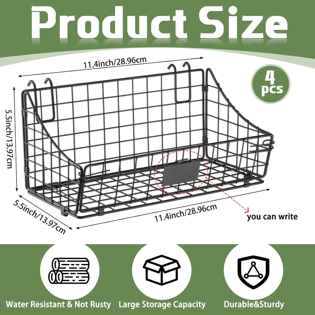 Blulu 4 Pcs Grid Wall Baskets, Wire with Hooks for Hanging, 11 x 6 x 5 Inch